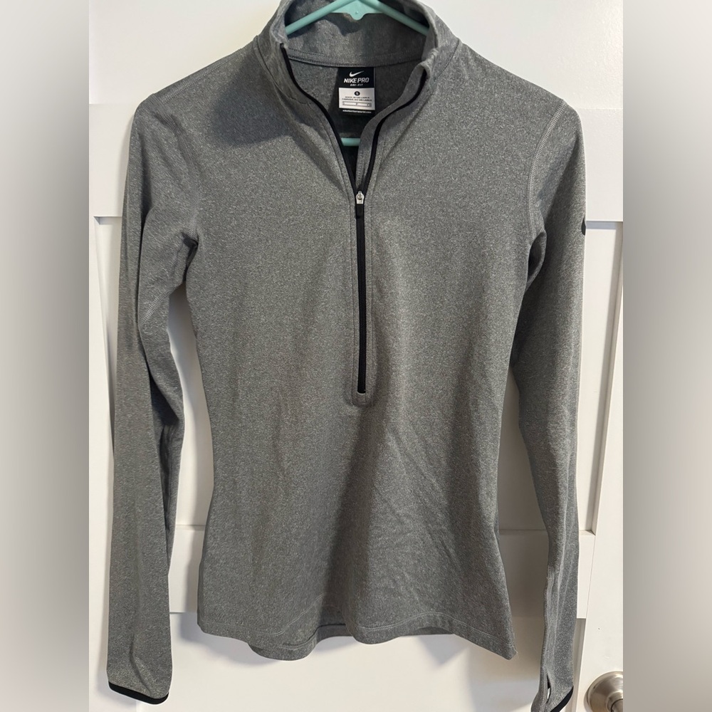 Nike Pro Dri-FIT Heathered Dark Gray Quarter-zip Fleece Lined Long Sleeve Top